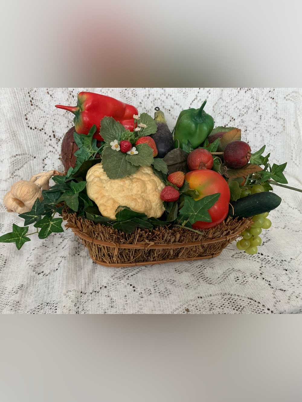 Decorative Harvest Fruit & Vegetable Basket - Red, Green, Cream